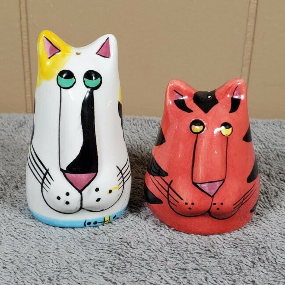 Candace Reiter CATZILLA Salt & Pepper Shakers - Orange & White Ceramic Set